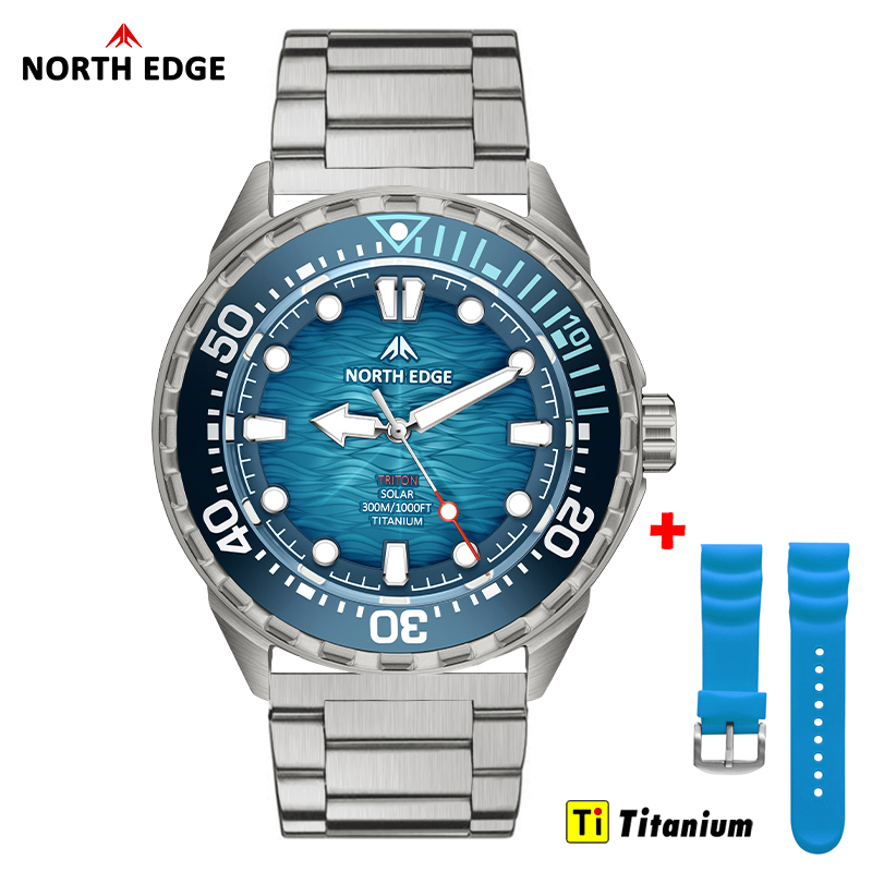 Solar Powered Watch - NORTH EDGE TRITON-TI Titanium Stainless Solar-Powered
