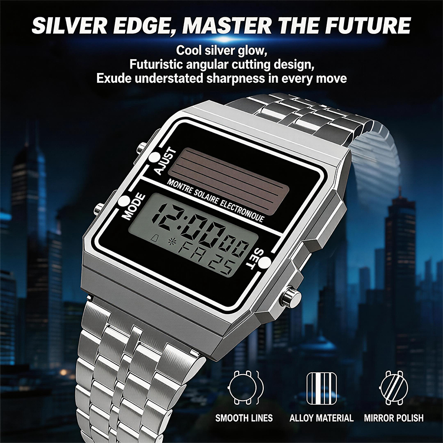 Retro Silver Metal Square Sola - Solar Powered Watch recension och pris